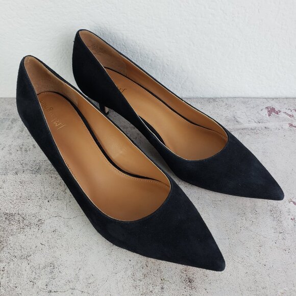 J McLaughlin Delia Suede Kitten Heel Pumps Black Shoes size 8.5 Evening Preppy - Picture 3 of 12